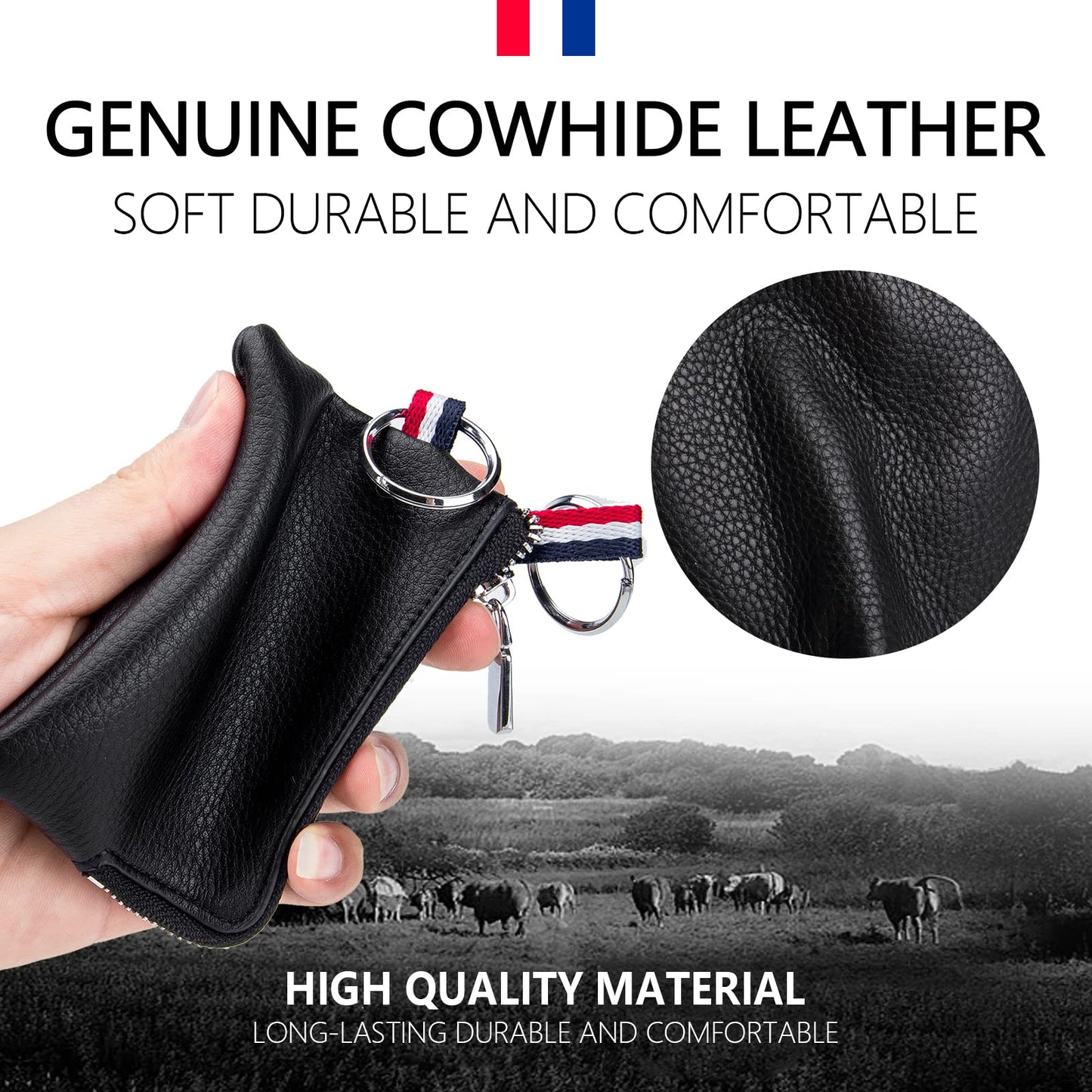 Plinvo Mini Genuine Leather Wallet Coin Purse with Dual Keyrings Compact Change Pouch and Card Holder for Men and Women (Dark green)