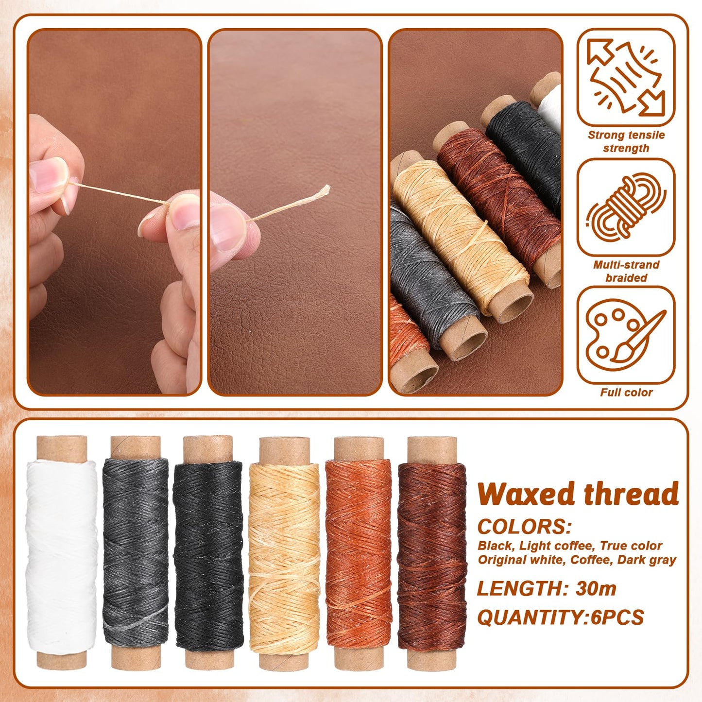 SHENLIU 40 Pcs Sewing Awl Kit with Bag, Leather Sewing Thread, Waxed Thread Kit Quick Sewings, Portable Awl Tool Sewings Sew Repair Kits Supplies for DIY Leather Sew Repair Craft