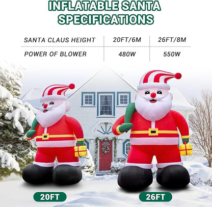 20ft Giant Santa Inflatables Outdoor Santa Inflatable Christmas Decorations for Blow up Decorations Outdoor Holiday Lawn Party Shopping Mall (with LED Lights)