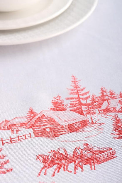 Maison d' Hermine Table Cloth Rectangle Table 100% Cotton 70 x 120 Inches Fall Tablecloth Reusable Everyday Use for Thanksgiving Christmas Decorations Dining Farmhouse Party (Winter Jouy)