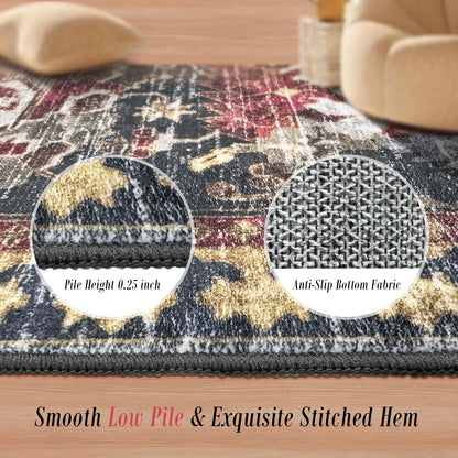RUGSURE Washable Area Rugs - Perfect for Living Room, Bedroom, Kids Room, Nursery - Stain & Water Resistant Non-Slip, Pet & Child Friendly, Vintage Tribal Area Rugs (Rust, 5' x 7')