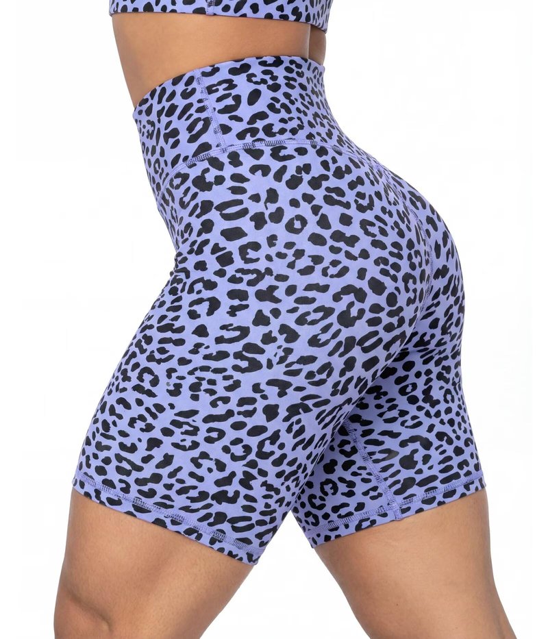 Sunzel 8" Waist Biker Shorts for Women No Front Seam Soft Yoga Workout Gym Bike Shorts Tummy Control Squat Proof Leopard Periwinkle Large