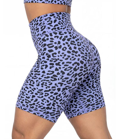 Sunzel 8" Waist Biker Shorts for Women No Front Seam Soft Yoga Workout Gym Bike Shorts Tummy Control Squat Proof Leopard Periwinkle X-Large