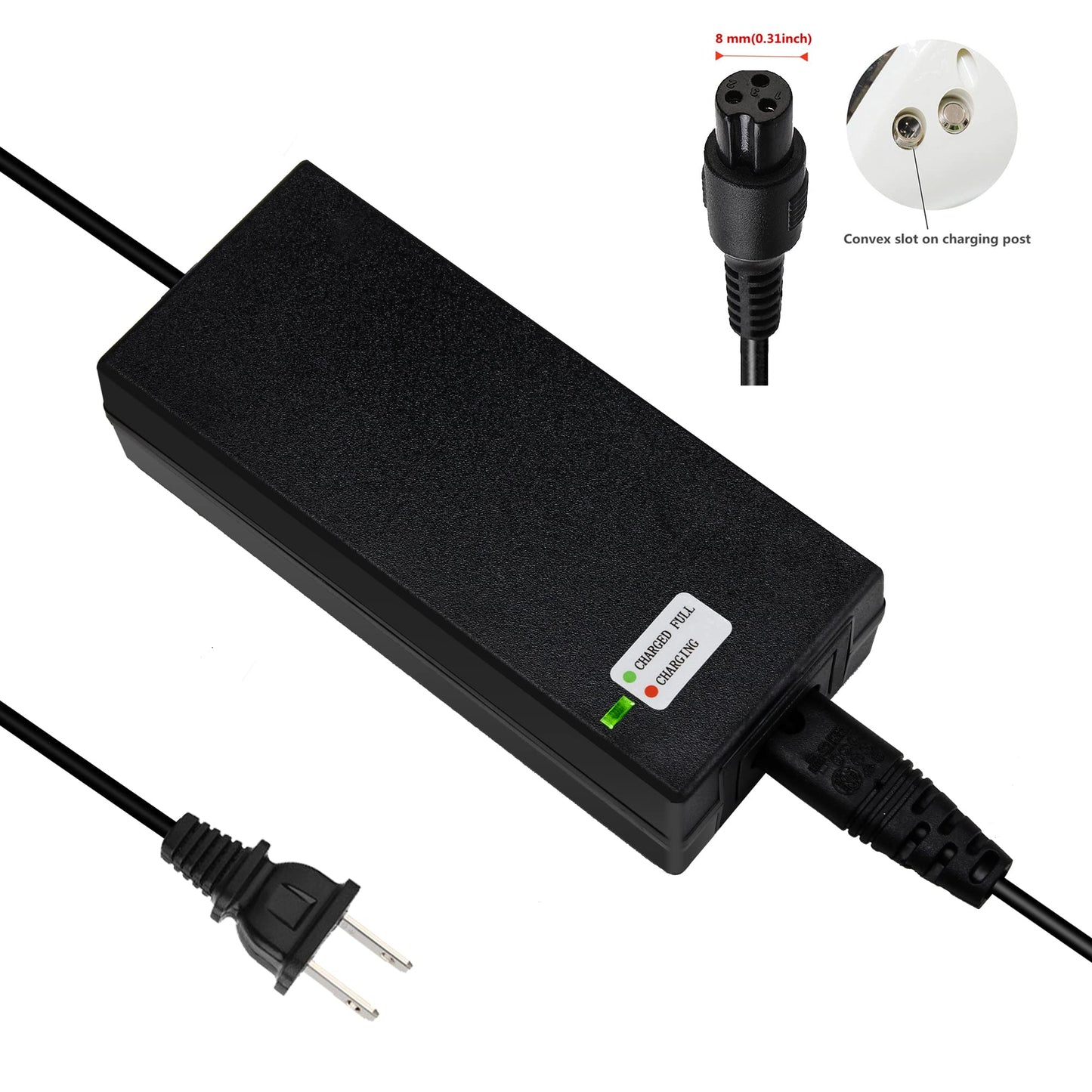 EVAPLUS 42V 2A Fast Charger with 3-Prong 0.31" Plug | for 36V Lithium Batteries- Compatible with Pocket Mod, Sports Mod, Electric Scooters