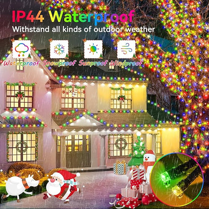 Hezbjiti 2 Pack 1000 LED 403 FT Christmas String Lights Outdoor, 8 Lighting Modes IP44 Waterproof Fairy Lights with Timer and Dimmable Function for Party Tree Decorations (Multicolor, Green Wire)