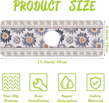Sink Faucet Absorbing Mat Vintage Embroidery Flowers Sink Splash Guard Drying