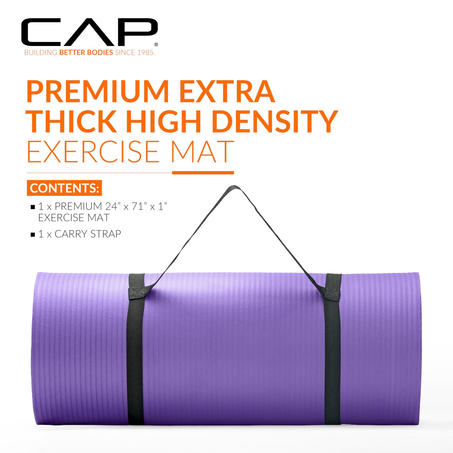 CAP Barbell 1-Inch High Density Exercise Yoga Mat with Strap | Multiple Colors