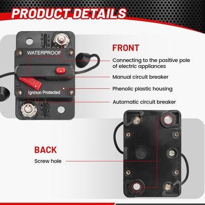 RED WOLF 20A Circuit Breaker Holder W/Manual Reset Switch 12-48V DC for Boat Trolling Motor Marine ATV Trailer Vehicles Stereo Audio Electronic Battery Fuse Solar Power System, 20 Amp Screws
