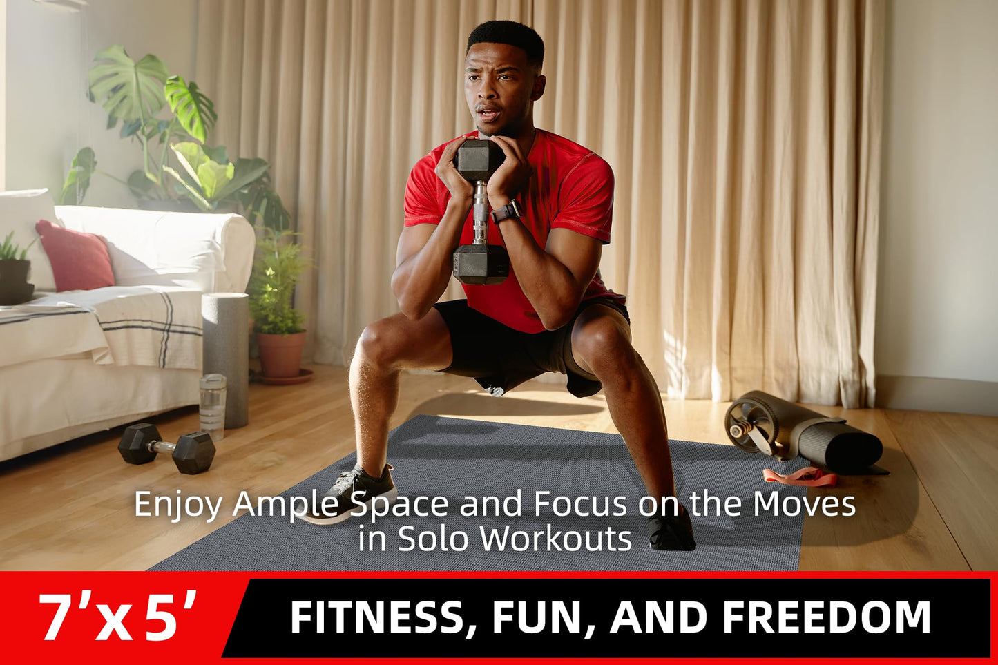 Large Exercise Mat for Home Workout,12‘x6’/10'x6'/9'x6'/8'x6'/7'x5'/6'x4' (7mm) Extra Thick Workout Mat, High-Density Gym Mat for Cardio, Jump Rope, MMA, Weights (Shoe-Friendly)