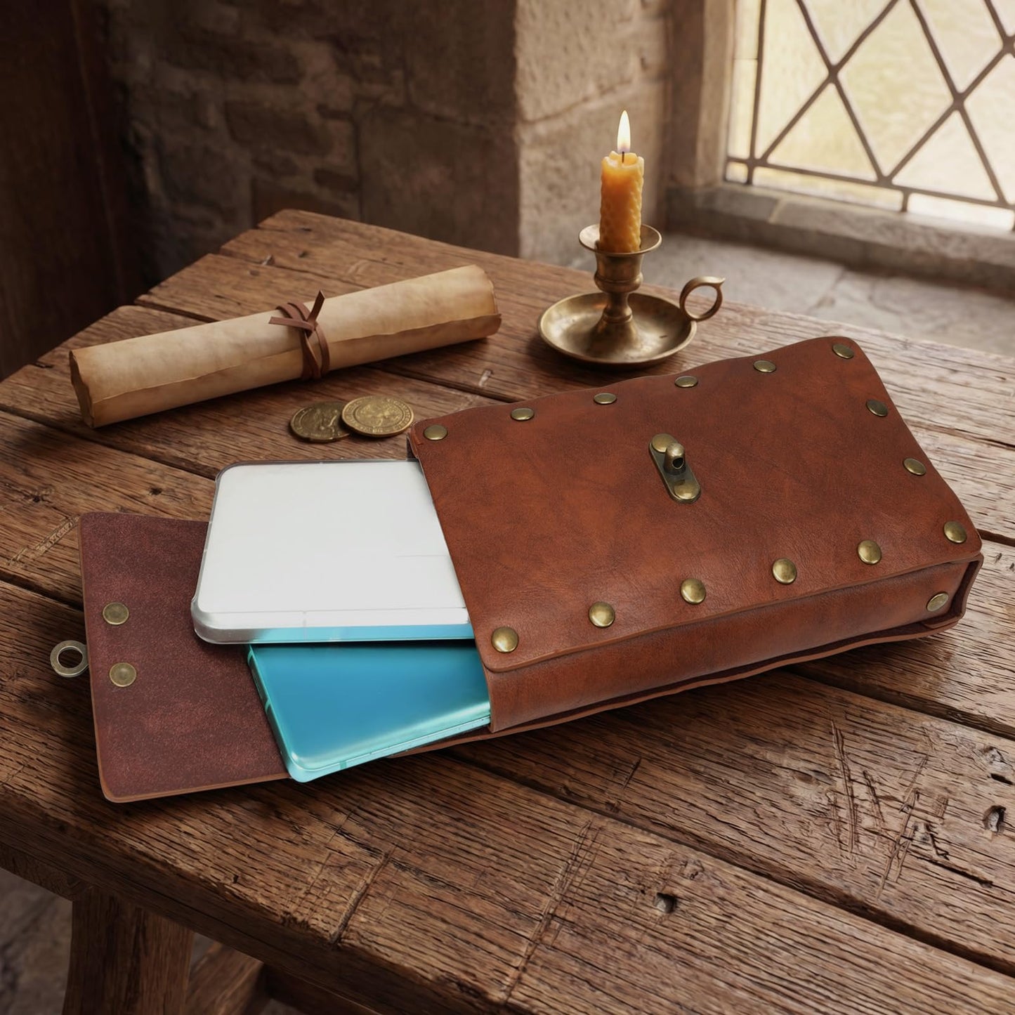 Renaissance Medieval Belt Pouch Set - Medieval Accessories with Pirate Belt Waist Bag Purse for Halloween & Cosplay (Brown-A)