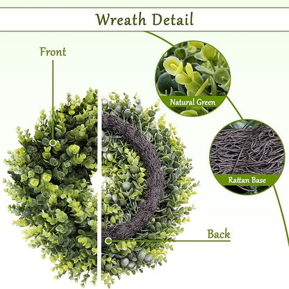 Christmas Boxwood Wreath Door Wreath 16-18In Christmas Door Wreaths for Front DoorWreath Winter Spring Summer Indoor OutdoorWreath Farmhouse Artificial Greenery Wreaths Home Decoraction