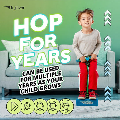 Flybar My First Foam Pogo Jumper for Kids Fun and Safe Pogo Stick for Toddlers, Durable Foam and Bungee Jumper for Ages 3 and up, Supports up to 250lbs (Blue LED)
