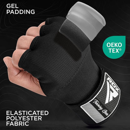 RDX Training Boxing Inner Gloves Hand Wraps MMA Fist Protector Bandages Mitts, Medium, Black