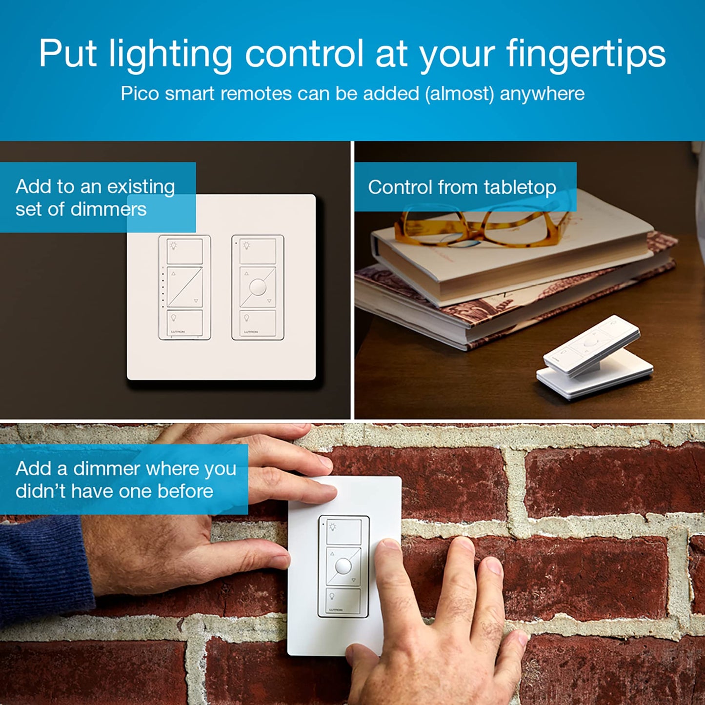 Lutron Caseta Original Smart Dimmer Switch Kit w/ Hub, with Pico Remote, Wallmount Bracket, & Smart Hub, Works with Alexa, Apple Home, Google Home, 3 Way, 150W, No Neutral Req, P-BDG-PKG1W-A