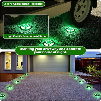 AGPTEK Solar Driveway Lights Outdoor 12 Pack, 2 Color Modes LED Deck Dock Marine Waterproof Security Marker Lights for Step Sidewalk Stair Garden Pathway Walkway Yard(Green/Red)