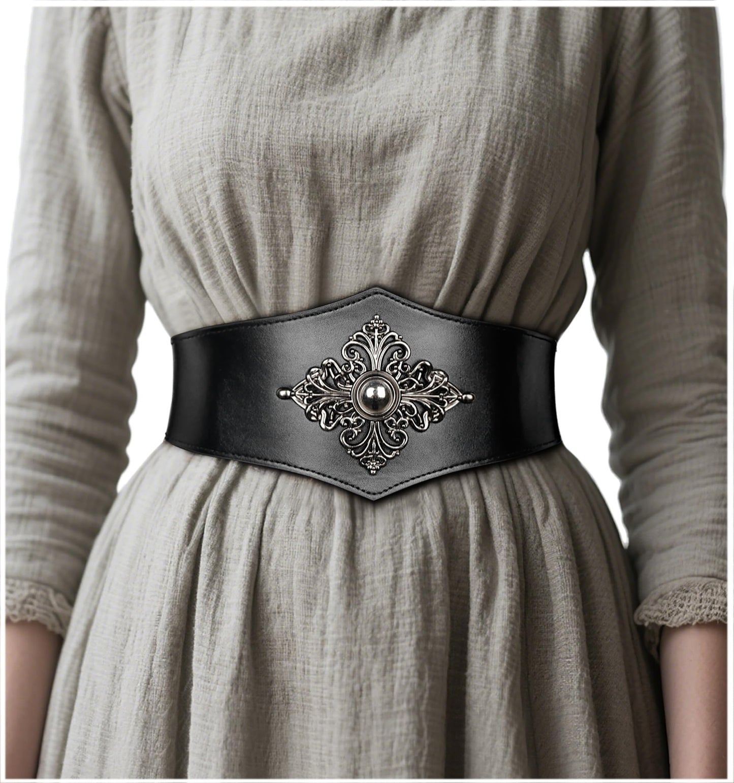Joukavor Viking Leather Corset Belt Women - Renaissance Waist Corset for Halloween Fantasy Ren Faire Daily Wear (Black, L)
