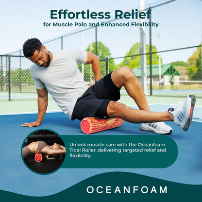 Oceanfoam Tidal Roller - Black Marbled - Muscle Massage Foam Roller for Back Pain & Stretching - Firm and Ergonomic Wide Wave Textured - Yoga, Athletics, & Wellness - Full Size, 20" x 5"