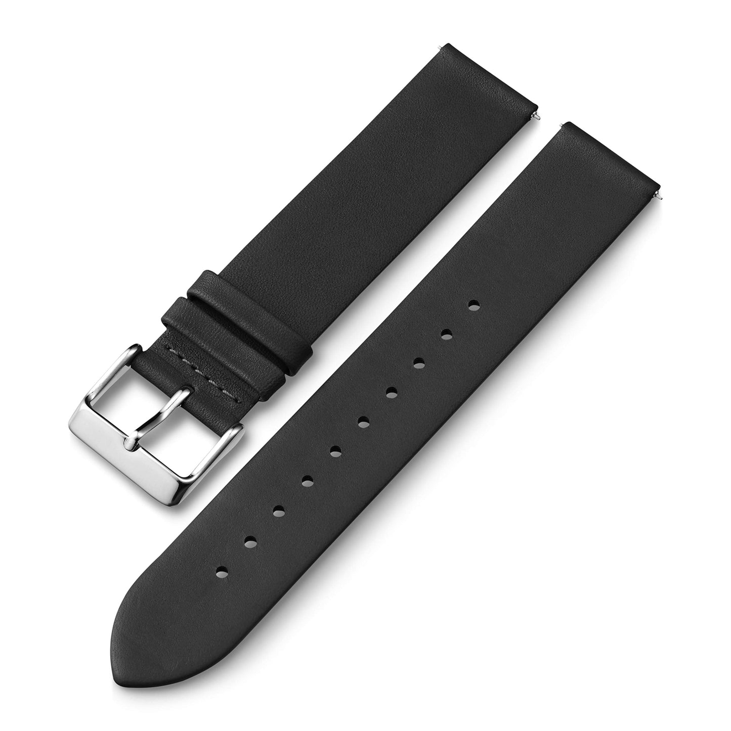 Timex 20mm Genuine Leather Quick-Release Strap – Black with Silver-Tone Buckle
