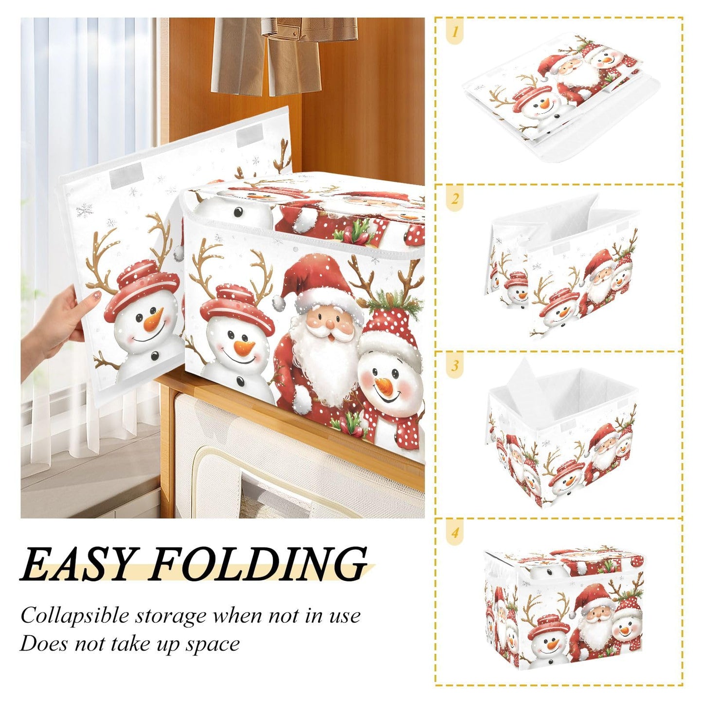 Bolaz Storage Bins with Lids and Handles,Christmas Snowman Storage Box Storage Basket with Cover Collapsible Organizer Containers for Home Closet, Shelves