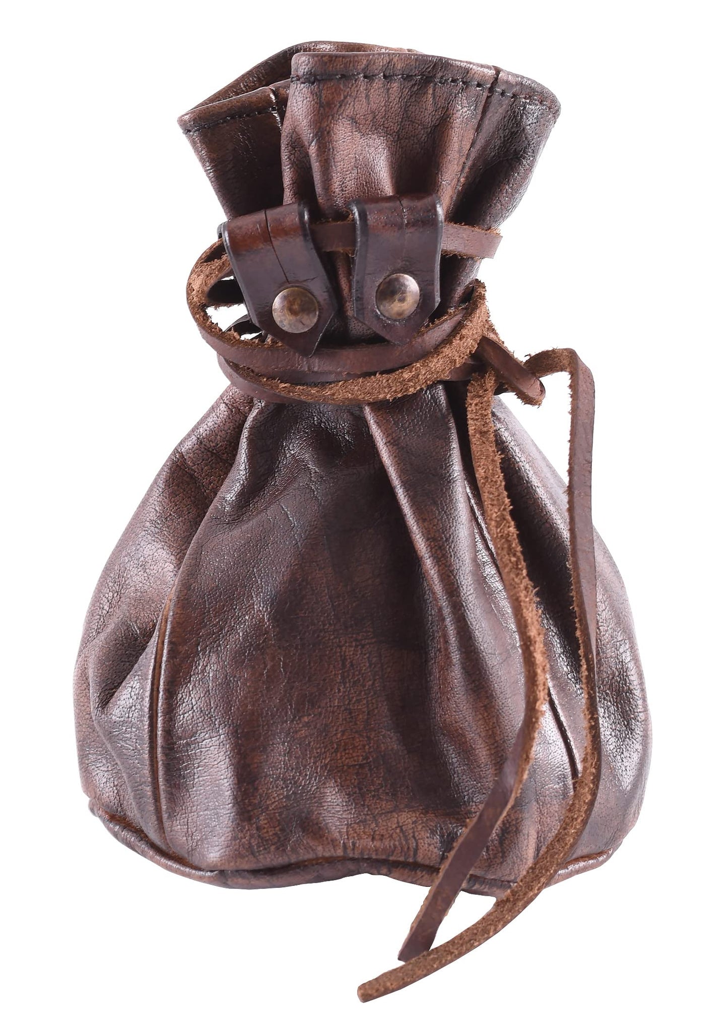 Battle-Merchant Large Leather Drawstring Pouch – Medieval Coin & Dice Bag, Brown Genuine Leather Belt Pouch for LARP, Renaissance Costume & Everyday Carry