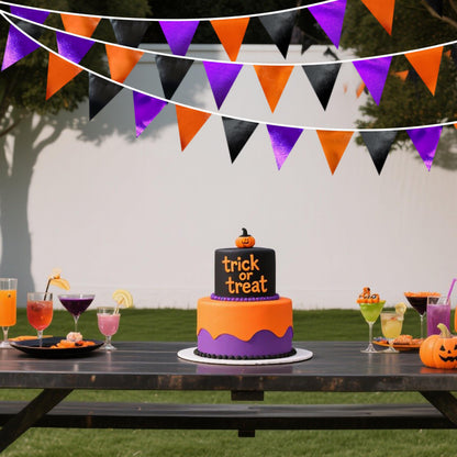 Black Orange Purple Halloween Party Decorations Metallic Fabric Triangle Pennant Banner Flag Bunting Garland for Birthday Baby Shower Bachelorette Trick or Treat Halloween Holiday Party Supplies
