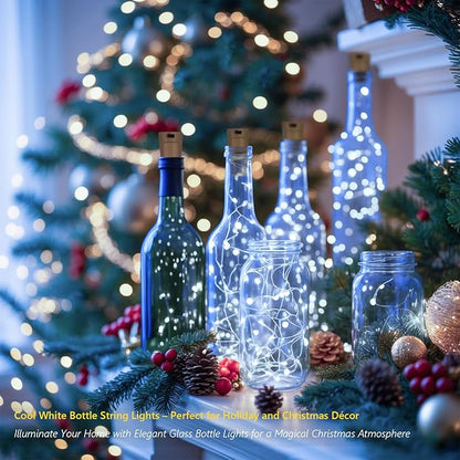 10 Pack Bottle Lights with Cork, 20 LED 7ft Cool White Copper Wire String Lights for Wine Bottles, Battery Operated Decorative Fairy Lights for DIY, Home, Party, Wedding Decor (Cool White)