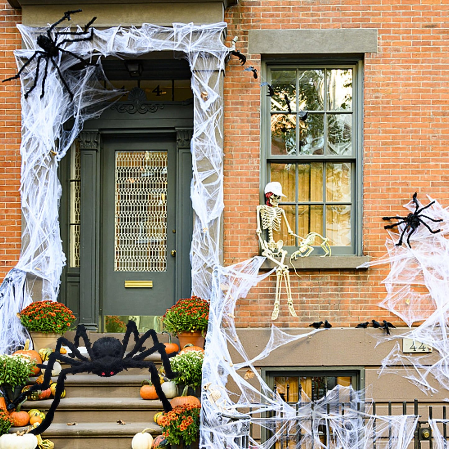 ZMCINER Large Halloween Spiders for Outside, Big Spider Halloween Decorations Realistic Scary Hairy Spiders Halloween Decorations Outdoor (59", 49", 35")