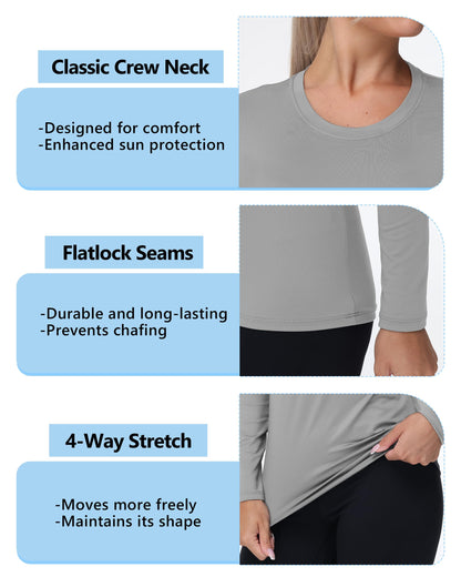 isnowood Womens Long Sleeve Rash Guard, UV UPF 50+ Sun Protection Shirts, Quick Dry Lightweight Tops for Swimming Workout Hiking Running