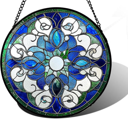 Stained Glass Window Hanging, Boho Style Sun Catchers Diamond Glass Panel Hangings Tiffany Suncatcher Decor for Birthday for Women, Men, Wife, Aunt, and Mom 6.3 in