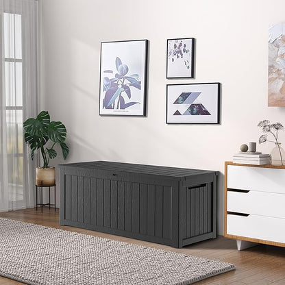 270 Gallon Waterproof Large Resin Deck Box Indoor/Outdoor Lockable Storage Container and Seating for Garden, Pool, and Patio (270 Gallon, Black)