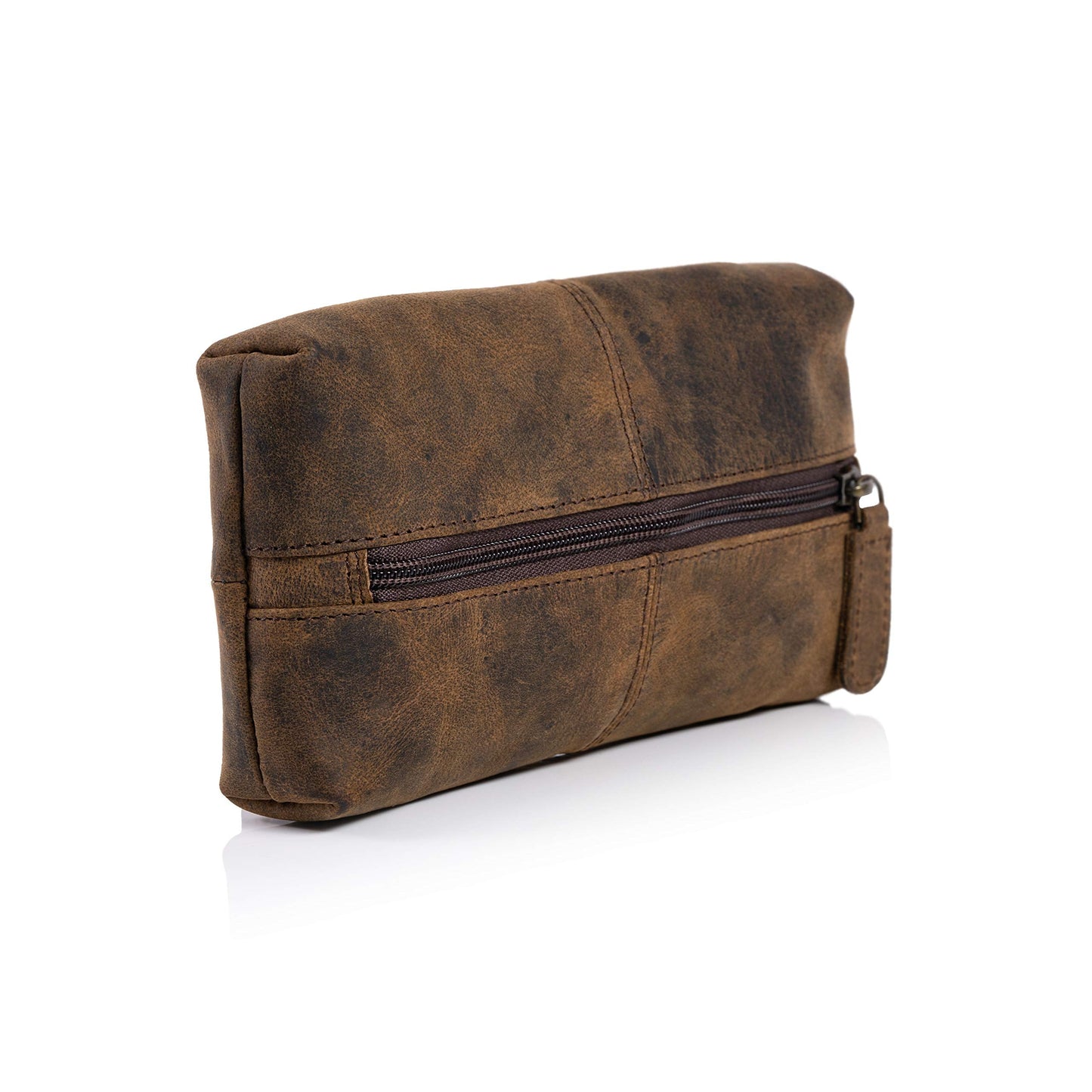 KomalC Genuine Buffalo Leather Zip-Lock Cosmetic & Pencil Pouch – Versatile Makeup and Stationery Case