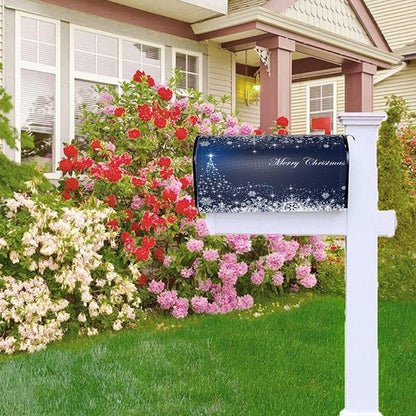 Christmas Mailbox Covers Blue Winter Snowflake Tree Magnetic Letter Post Box Cover Standard Size 21 x 18 Inch Garden Yard Home Decorative