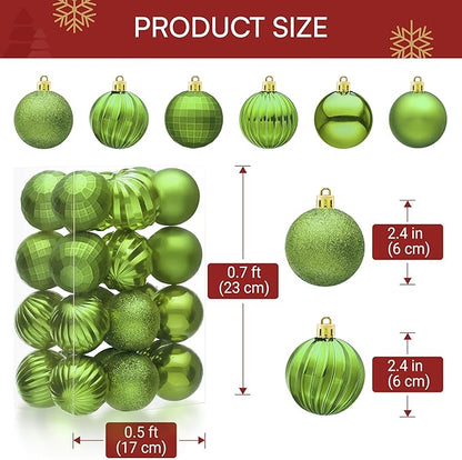 JOIEDOMI 24 Pcs Lime Green Christmas Balls Ornaments Set, 2.36" Christmas Tree Ornaments Shatterproof, Xmas Balls Hanging Decorations for Tree Wreath Garland Holiday Wedding Indoor Party Decor