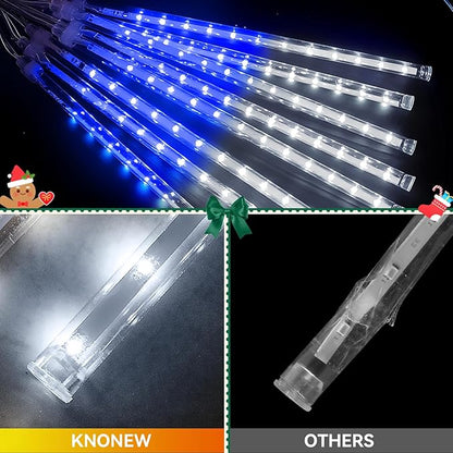 KNONEW 2Pack Total 48 Tube Meteor Shower Lights,15 in 672 LEDs Christmas Lights Outdoor Waterproof Plug in Falling Rain Light for Xmas Tree Wedding Party Garden Decorations (Blue and Cool White)