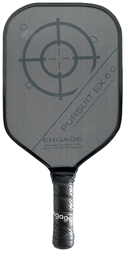 Engage Pickleball Pursuit EX 6.0 Pickleball Paddle - Graphite Pickleball Paddle with Black Core - USAPA Approved Pickleball Paddles - Pickleball Rackets for Adults - Made in USA - Standard (Black)