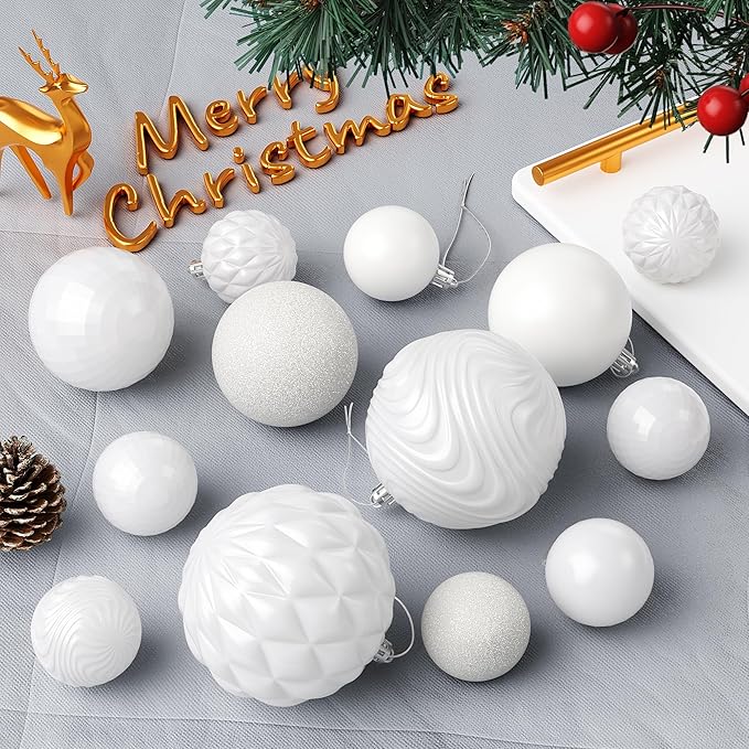 Annecy Christmas Tree Ornaments - 36 PCS Shatterproof Christmas Ball Ornaments Set for Holiday, Wreath & Party Decorations (Multi-Size, White)