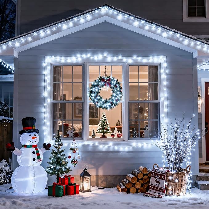 JMEXSUSS 250 LED White Christmas Lights Indoor Outdoor, 91.5ft Connectable Christmas String Lights 8 Modes, Clear Wire Twinkle String Light Plug in for Bedroom Wedding Garden Party Decoration