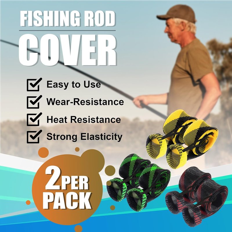 Fishing Rod Socks - Protective Sleeves for Baitcasting & Spinning Rods | Fits 7ft & 8ft (2-Pack)