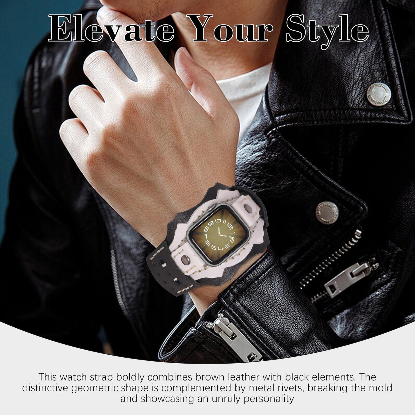 VIQIV Leather Bands Compatible with Apple Watch Band for Men 40mm 38mm 41mm 42mm(Series 10) Iwatch Series SE/SE2/10/9/8/7/6/5/4/3 Women, Wide Gothic Steampunk Rugged Sport Smart Watch Replacement Straps