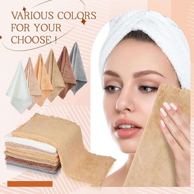 Syhood 12 Pieces Face Wash Cloth 12 x 12 in Makeup Remover Cloths Towel Coral