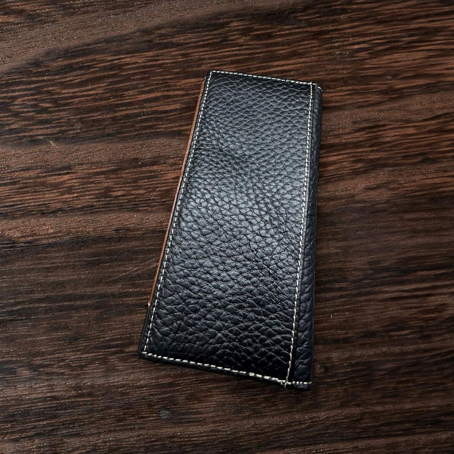 Western Stakes Men's Long Leather Wallet – Western Tooled Bifold Checkbook Organizer with Cowboy Concho (Cowboy Praying, Brown)