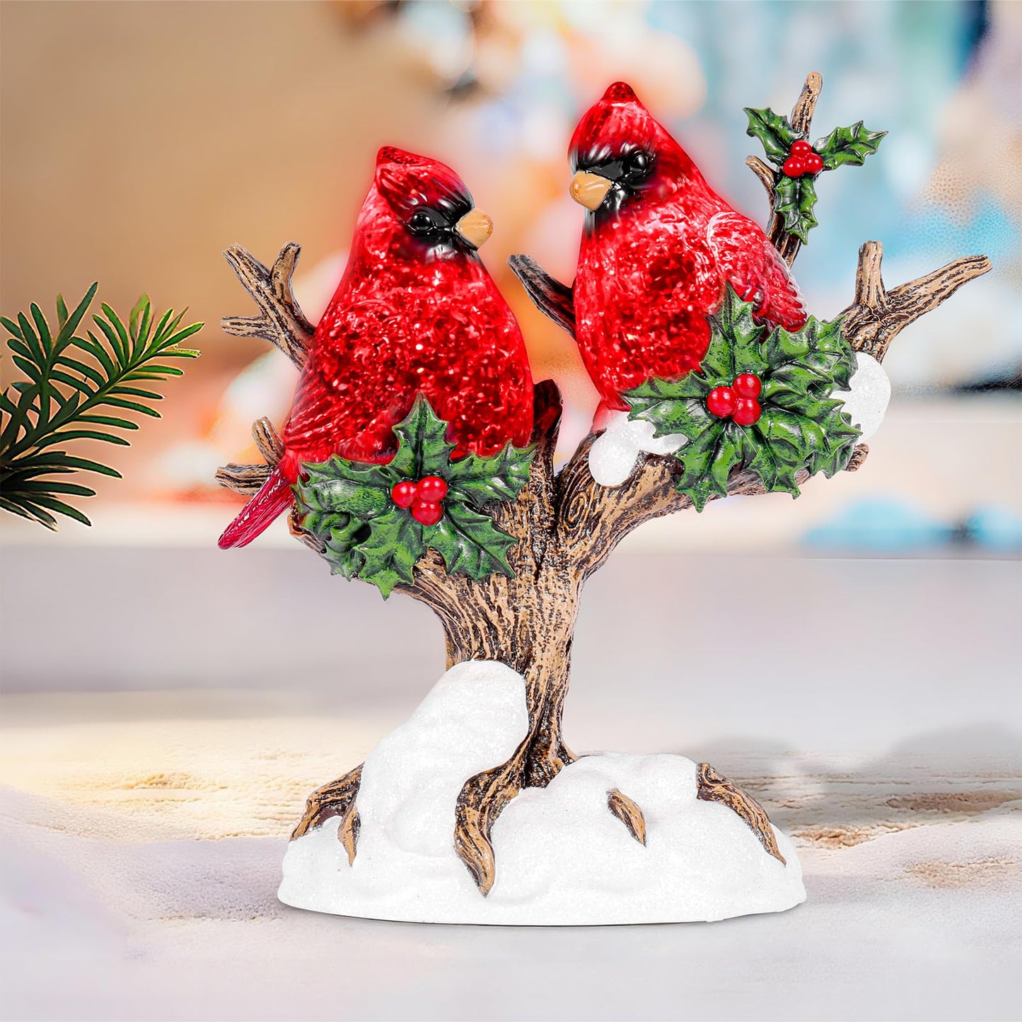 9.8 inch Christmas Snow Globes Cardinal with Music 6H Timer USB and Battery Powered Lighted Glitter Water Lantern Cardinal Snow Globe for Christmas Festival Decoration Gifts