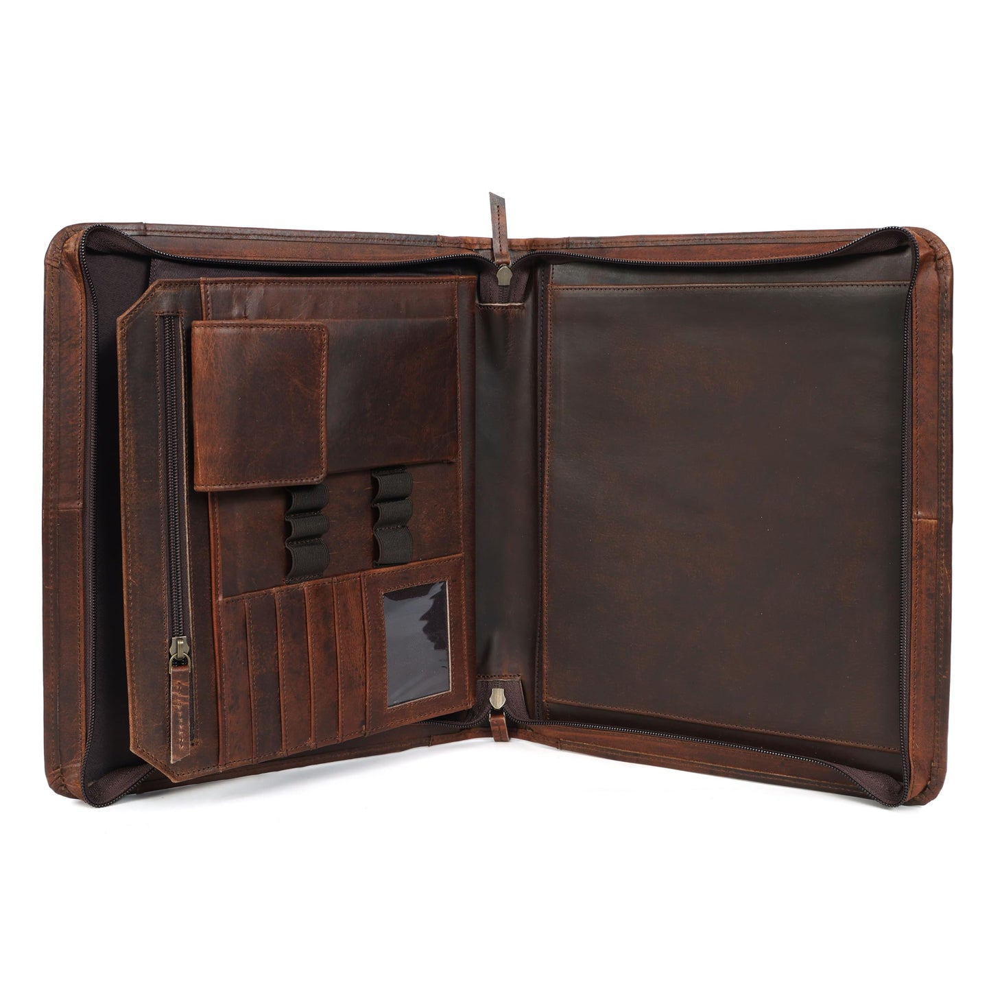 Leather Portfolio for Men, Portfolio Organizer with Zipper for Men Women, Leather Padfolios Business Resume Legal Pad Notebook Binder for A4/Pad (Brown)