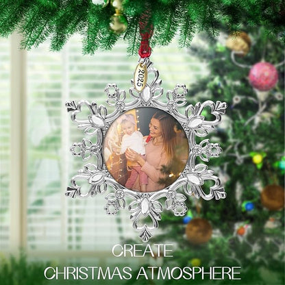 Laraine Christmas Tree Ornaments – Decorative Hanging 2025 Holiday Keepsake Gift Snowflake Pendant with 2” Photo Frame Insert for Picture of Pet (Snowflake Silver (2025))