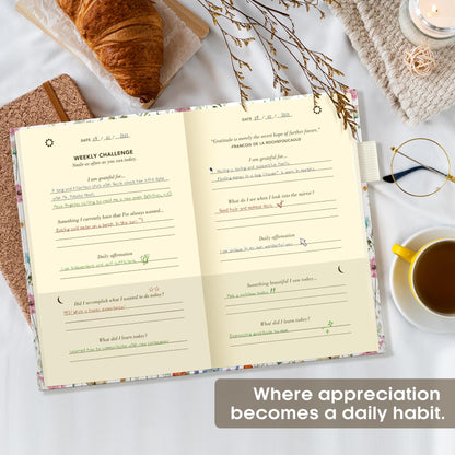 Gratitude Journal for Women – Undated Daily Mindfulness & Manifestation Journal with Prompts for Cultivate Affirmations, Positivity, Self-Care & Happiness - Wildflowers