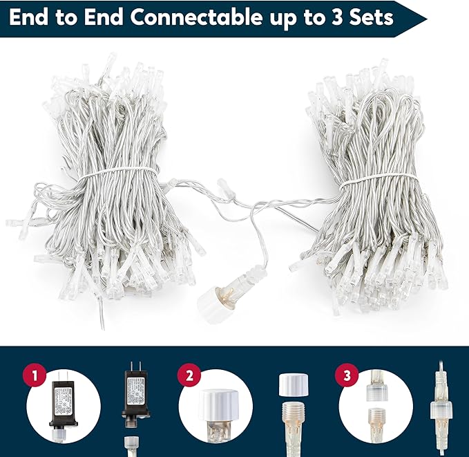 JOYIN 66FT Connectable Christmas String Lights Clear Wire, 8 Modes 200 LED Twinkle Fairy Lights for Indoor Outdoor, Christmas Tree, Classroom, Bedroom, Yard, Patio, Party Decor (Warm White)