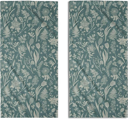 Aqua Spring Floral Hand Towels for Bathroom Set of 2 Flower Leaves Vintage