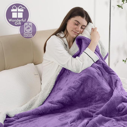 Heated Blanket Throw, Electric Blanket Flannel Sherpa with 4 Hours Auto Off & 5 Heating Levels, Washable Electric Heated Blanket with ETL Certified for Bedding, Ideal Gift, 50"x60", Lavender Violet