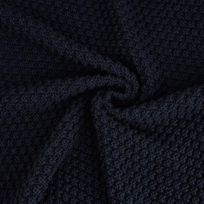 Longhui bedding Dark Navy Blue Knitted Throw Blanket for Couch, Soft, Cozy Machine Washable 100% Cotton Sofa Knit Blankets, Heavy 3.0lb Weight, 51 x 63 Inches, Dark Navy Blue Color.