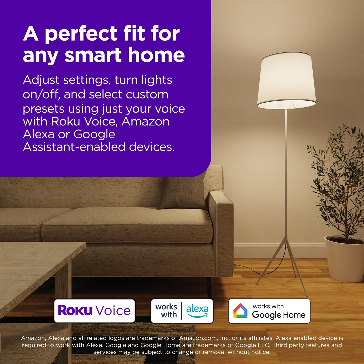 Roku Smart Light Bulbs (White, 4-Pack) - Dimmable A19 Lightbulbs with Adjustable Brightness & Temperature - WiFi Smart Bulbs Works Voice, Alexa & Google Assistant, No Hub Required